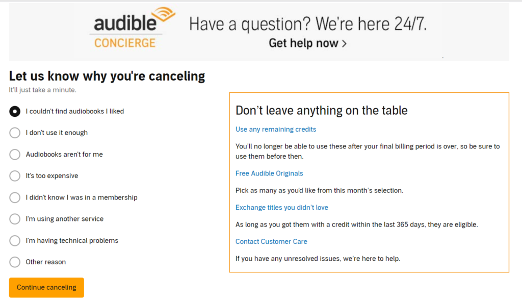 audible cancel why