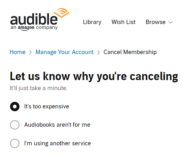 audible cancel too expensive